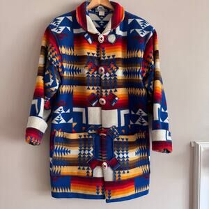 Coloratura Vintage Wool Colorful Rainbow Southwestern Aztec Coat Pendleton Style